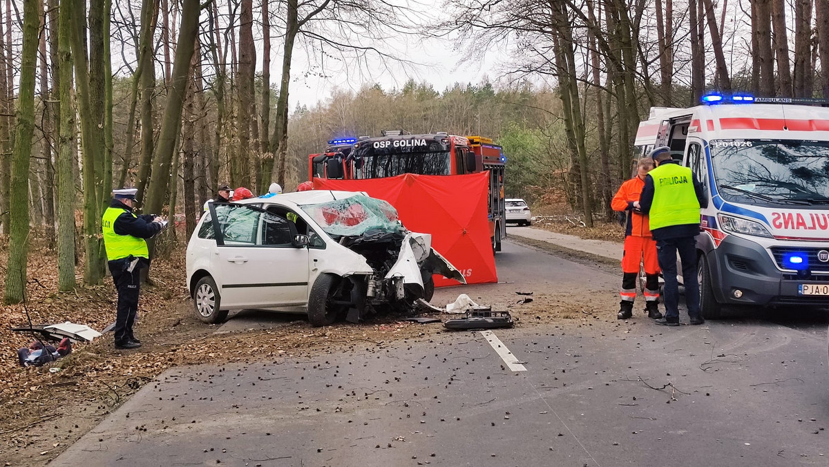 Tragiczny wypadek nieopodal Jarocina. Młode małżeństwo uderzyło w drzewo