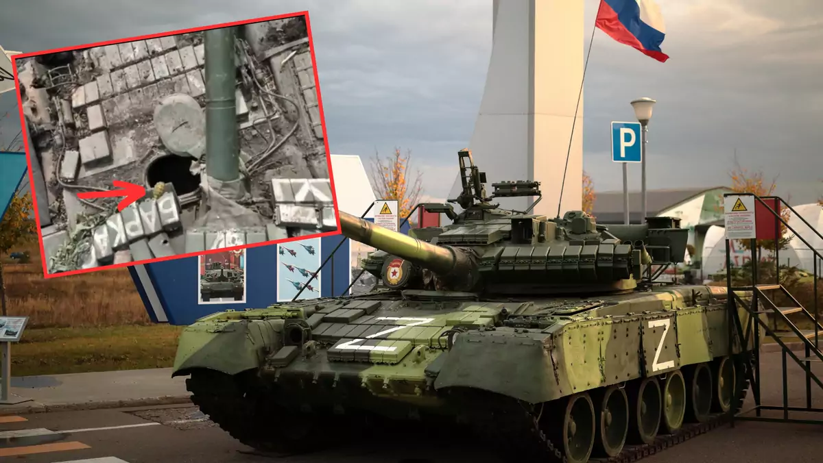 Ukraińcy pokazali nagranie z drona, którym zniszczyli rosyjski czołg T-80 (screen: UAWeapons/Twitter)