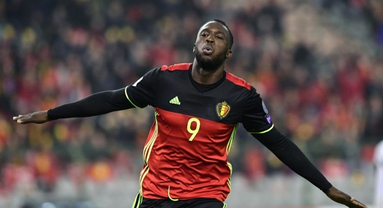 Belgium's Romelu Lukaku celebrates after scoring a goal on November 13, 2016