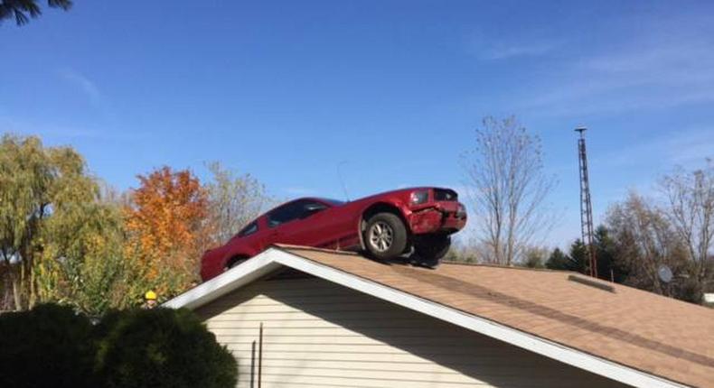 83-year old Woman shocked to find a car parked on the roof of her house