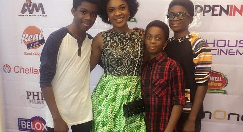 Omoni Oboli and sons at the Lagos premiere of 'Lunch Time Heroes'