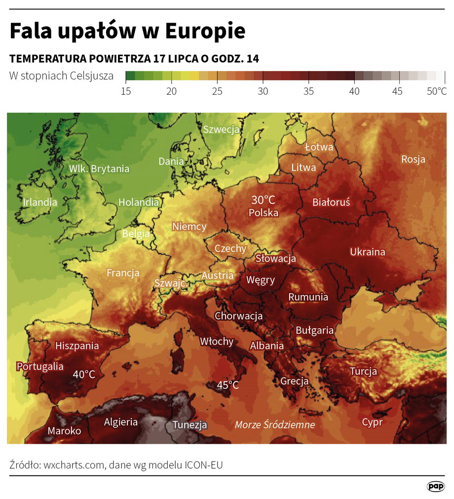 Fala upałów przelewa się przez Europę.