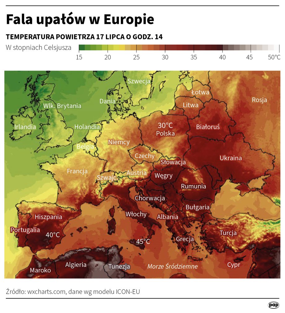 Fala upałów przelewa się przez Europę.