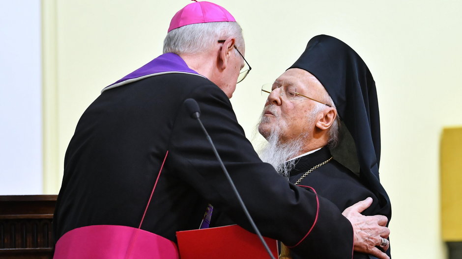 Warszawa, 29.03.2022. Patriarcha Bartłomiej I oraz przewodniczący KEP abp Stanisław Gądecki 