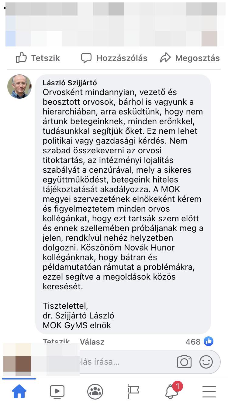 dr. Szijjártó László a MOK GyMS elnöke szólt hozzá Dr. Novák Hunor posztjához 