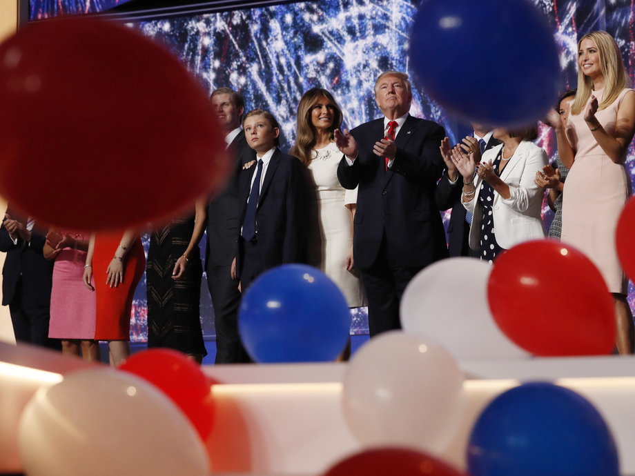 Trump with his family onstage at the convention in Cleveland.