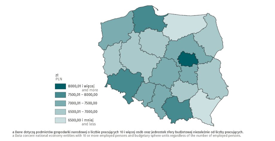 Dane odnoszą się do podmiotów gospodarki narodowej o liczbie pracujących 10 i więcej osób oraz jednostek sfery budżetowej niezależnie od liczby pracujących.