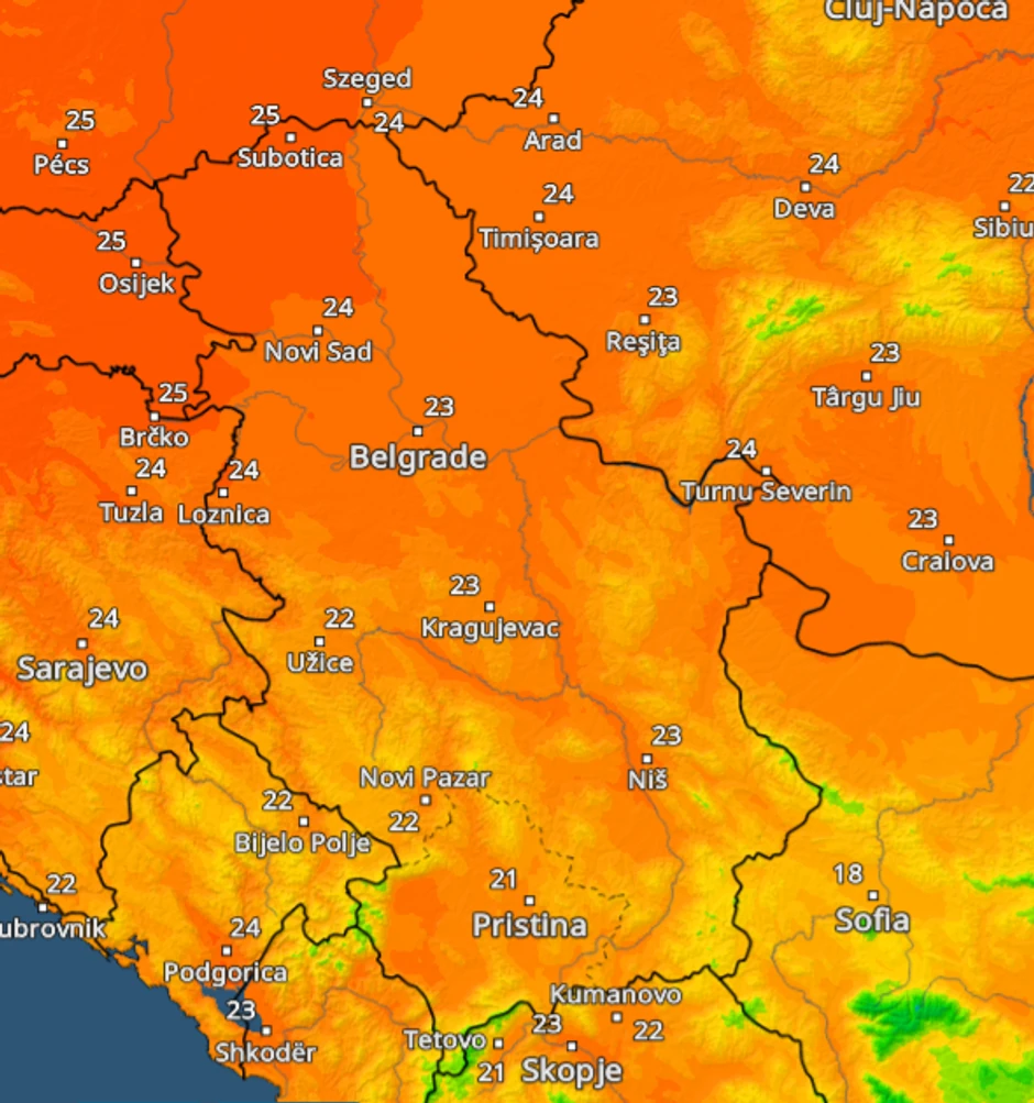Visoke maksimalne temperature u Srbiji u ponedeljak
