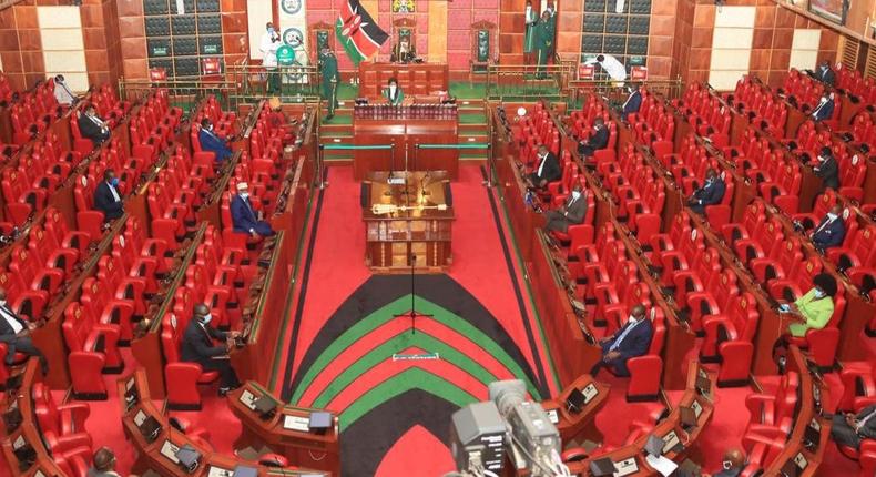 National Assembly of Kenya with members exercising social distancing 