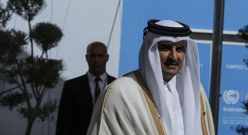 Emir of Qatar Sheik Tamim bin Hamad Al-Thani arrives at the high level segment of the U.N. climate conference in Marrakech, Morocco, Tuesday, Nov. 15, 2016.