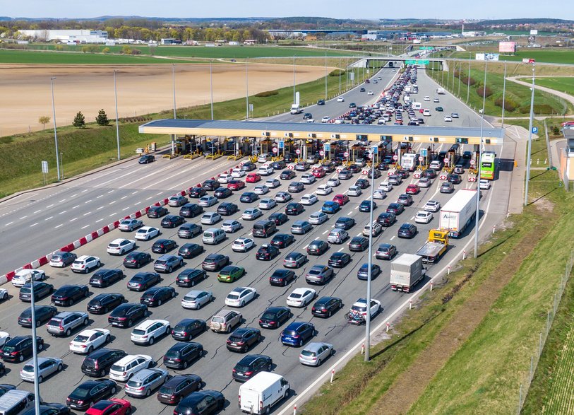 Korek na autostradzie A1 w Rusocinie