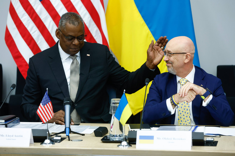 Sekretarz obrony USA Lloyd Austin i minister obrony Ukrainy Ołeksij Reznikow (październik 2022 r.)
