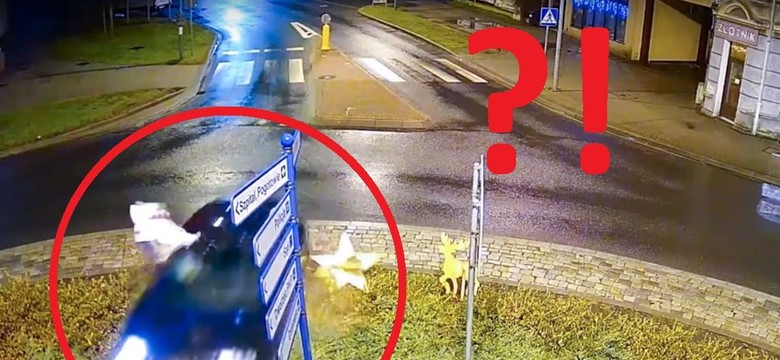 Lot przez rondo w Sulechowie. Kierowca napytał sobie biedy [WIDEO]