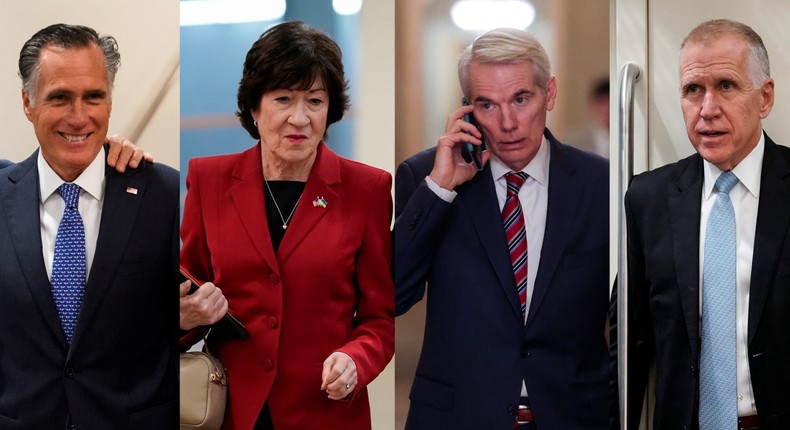 Republicans Sens. Mitt Romney, Susan Collins, Rob Portman, and Thom Tillis are all supporting the Respect for Marriage Act.Reuters/Elizabeth Frantz, Evelyn Hockstein, Joshua Roberts