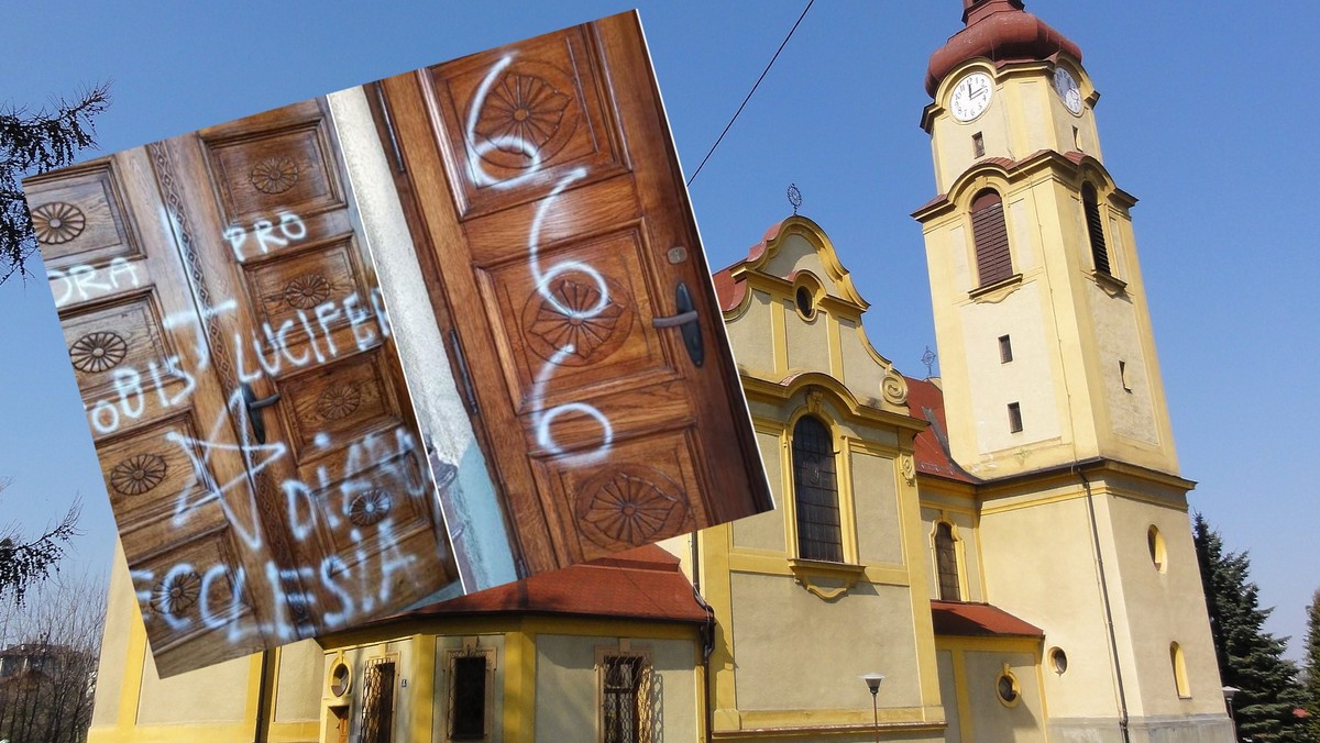 Goleszów. Zdewastowano drzwi kościoła. Pojawiły się satanistyczne symbole