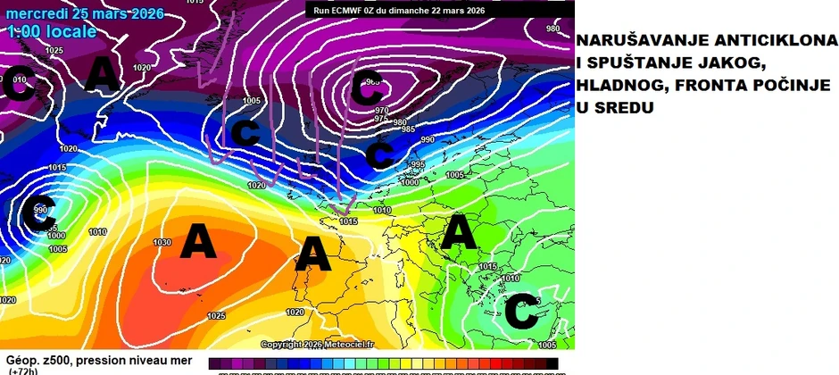 Dolazak hladnog fronta od srede, 25. marta