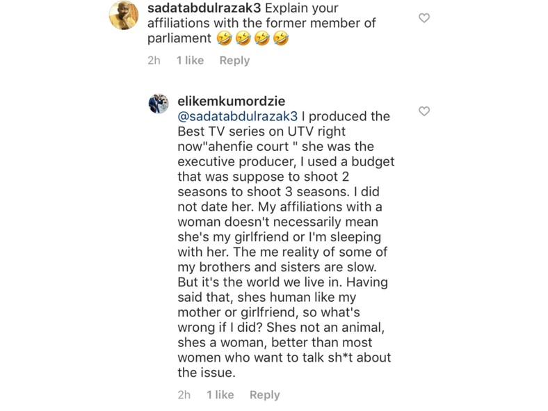 Elikem's reply to fan 