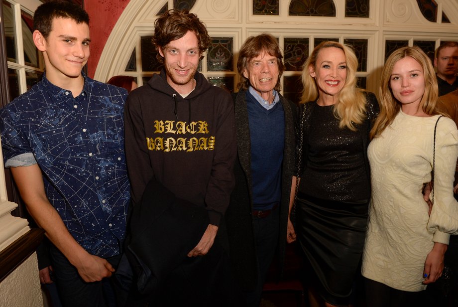 Gabriel Jagger, James Jagger, Mick Jagger, Jerry Hall i Georgia May Jagger w grudniu 2014 r. Para ma także kolejną córkę, Elizabeth.