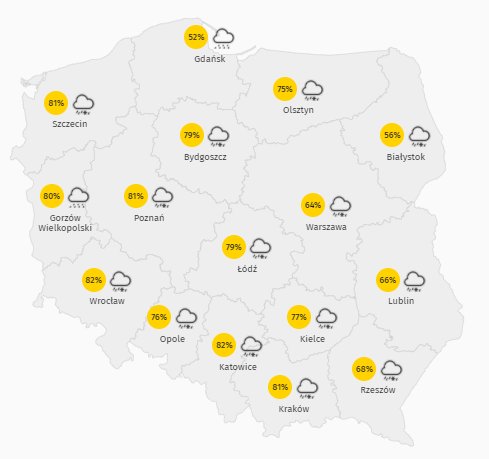 Prognoza zachmurzenia w czwartek 8 kwietnia