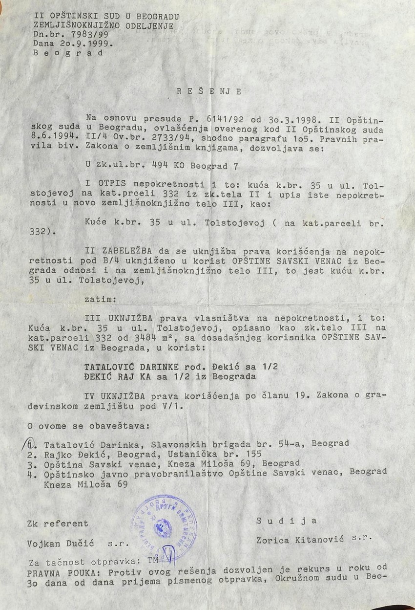 Sud je dopustio da se imanje uknjiži na njih