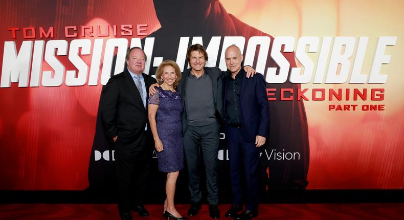 Exiting Paramount CEO Bob Bakish, Paramount Global major shareholder Shari Redstone, Mission Impossible star Tom Cruise, and Nickelodeon boss Brian Robbins.Jason Mendez via Getty Images