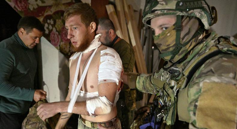 Medics helped a local resident in a field hospital at an undisclosed location in the Kursk region on August 11, 2024.ANATOLIY ZHDANOV/Kommersant Photo/AFP via Getty Images