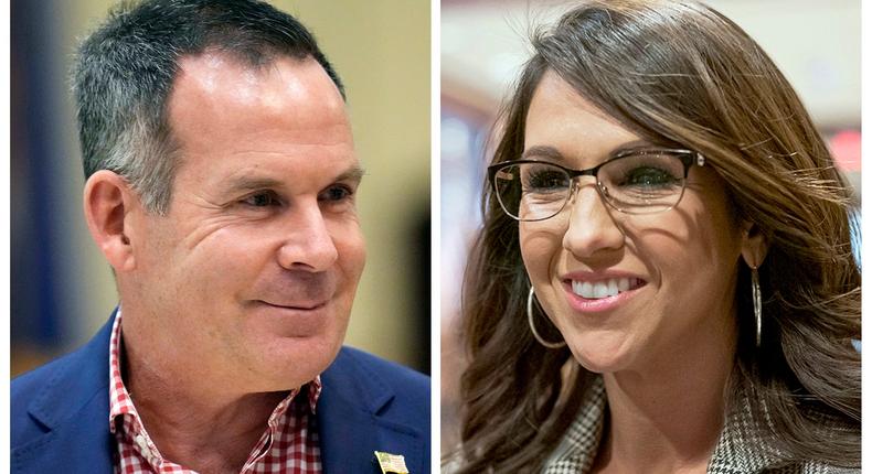 This combo image shows Democratic candidate for Colorado's 3rd Congressional District Adam Frisch, left, and U.S. Rep. Lauren Boebert, R-Colo., right.Associated Press, File