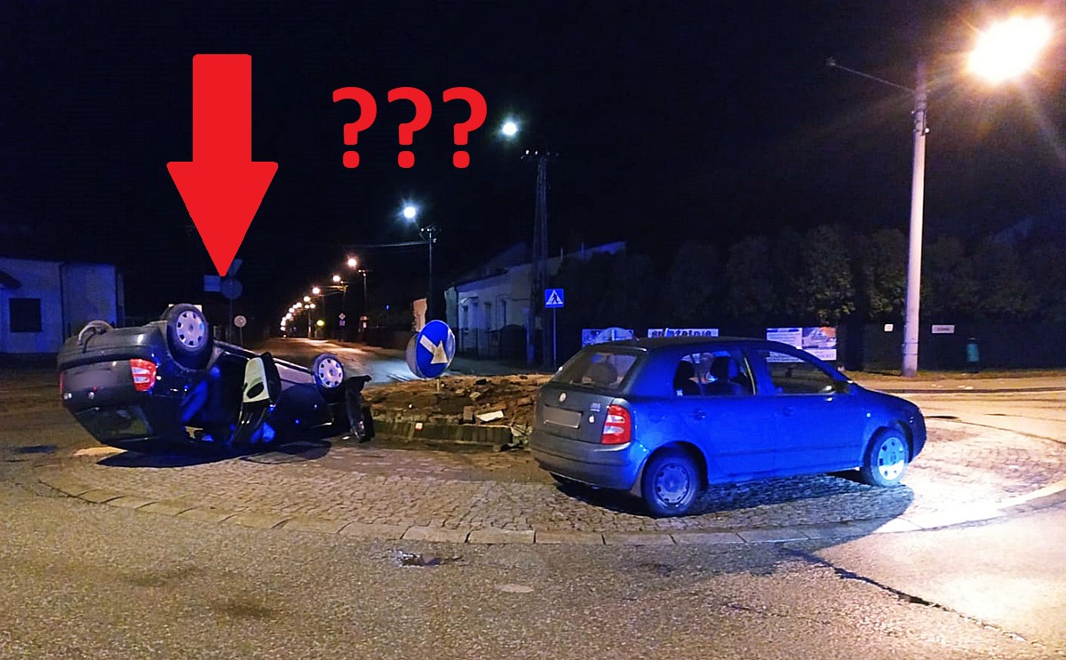 Tomaszów Mazowiecki - dwie identyczne Skody i dachowanie, kierujący to para, oboje byli nietrzeźwi