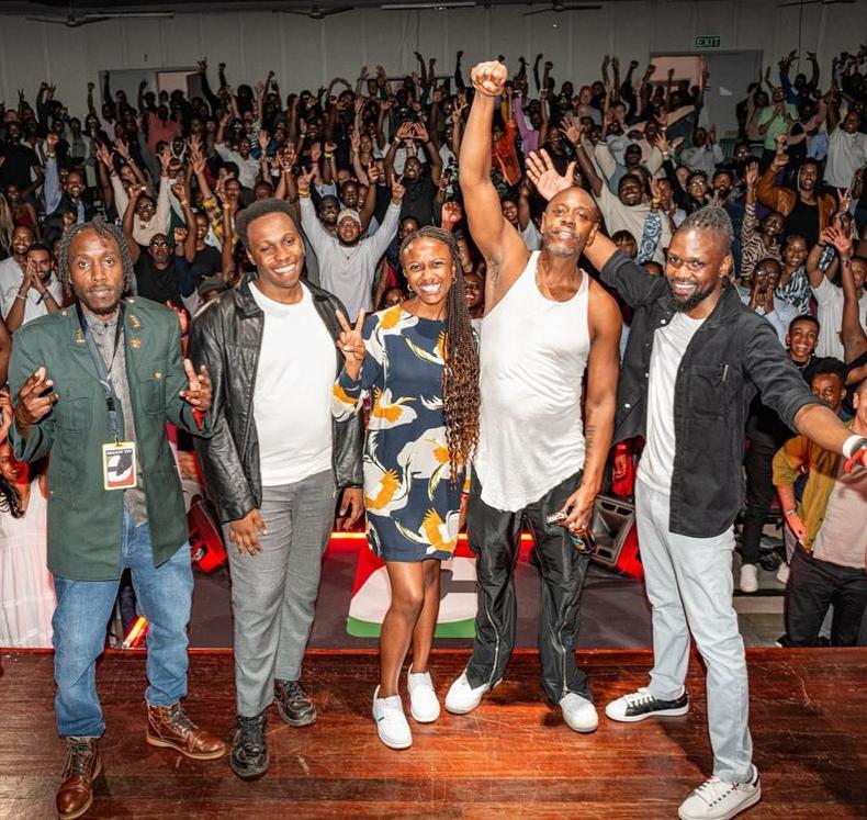 Dave Chappelle with the audience and Punchline Comedy Club comedians who organised his one-night only show in Nairobi on May 29, 2024