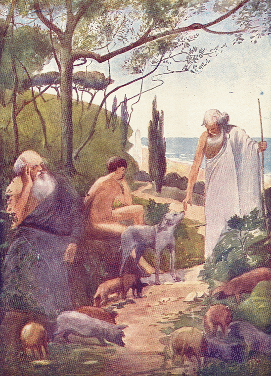 Powrót Odyseusza do domu. Ilustracja E. M. Synge z książki dla dzieci  "Story of the World" z 1909 r.