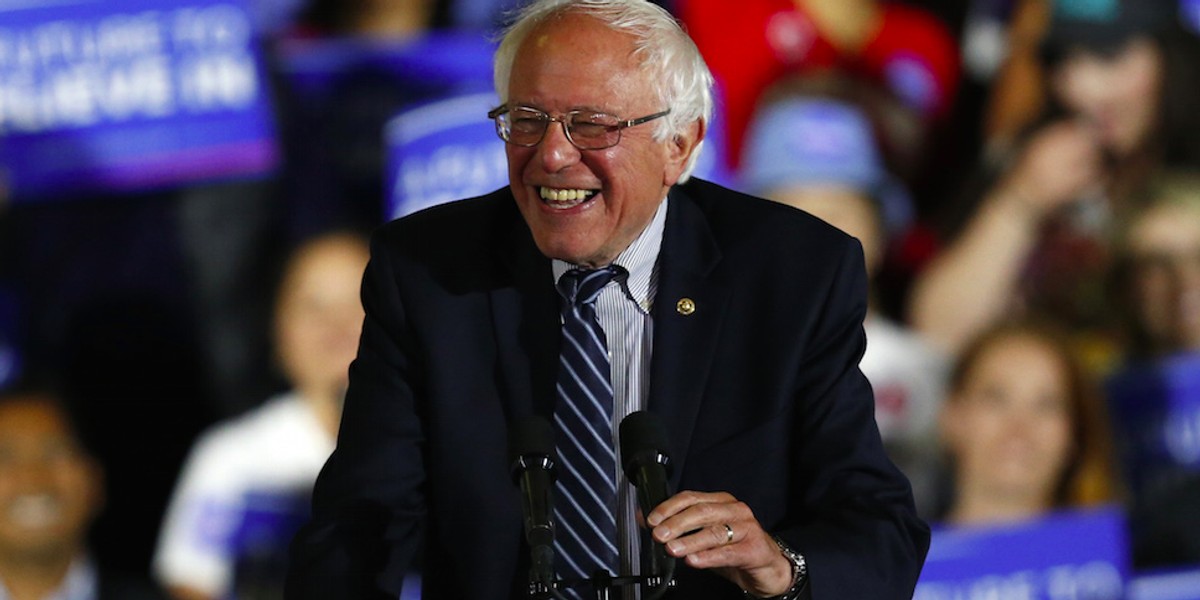 Bernie Sanders speaks to supporters on June 7.