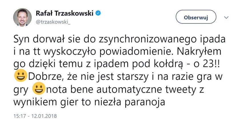 Trzaskowski nakrył syna, gdy robił to w nocy pod kołdrą!