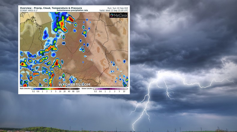 Po upałach nadejdą silne burze i ochłodzenie (mapa: wxcharts.com)