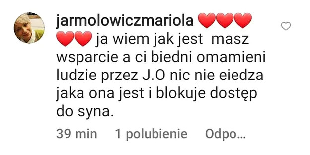 Komentarz mamy Joanny Jarmołowicz