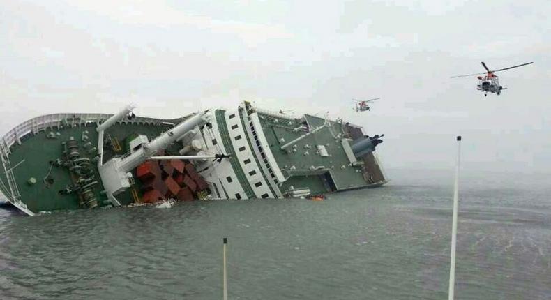 More than 300 people -- most of them schoolchildren -- died when the Sewol ferry sank in April 2014 (depicted at the time of the incident). A test lift of the vessel began Wednesday, with several bodies still unaccounted for