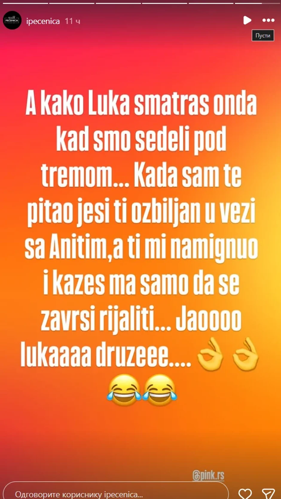 Bivši učesnik otkrio da mu je Luka priznao da će biti sa Anitom samo do kraja rijalitija