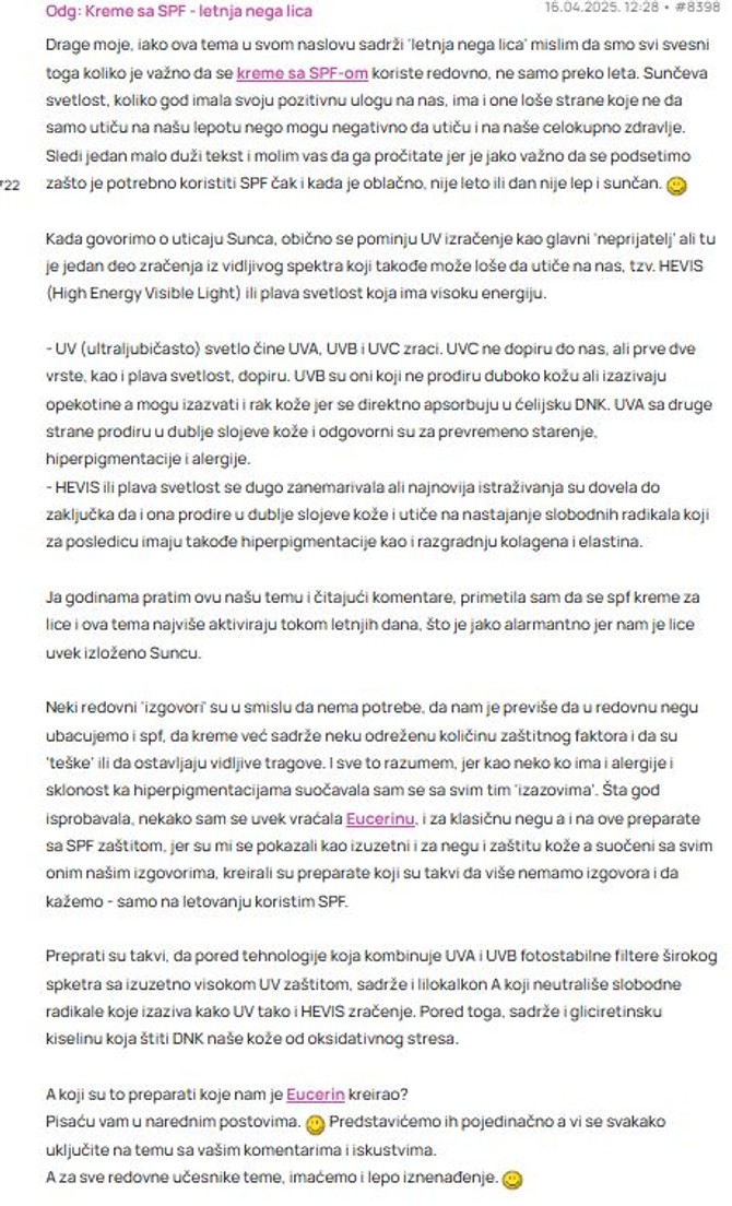 Eucerin tema na Ana Forumu
