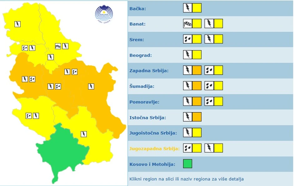 RHMZ meteoalarm za petak