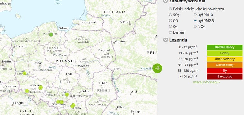 Stężenie pyłu PM 2,5 - 2017-04-26