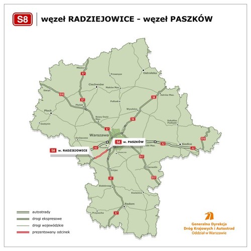 W przetargu na projekt i rozbudowę drogi krajowej nr 8 do parametrów drogi ekspresowej na odcinku od Radziejowic do Przeszkody (mazowieckie) za najkorzystniejszą uznana została oferta firmy Strabag Infrastruktura Południe, warta 306,9 mln zł.