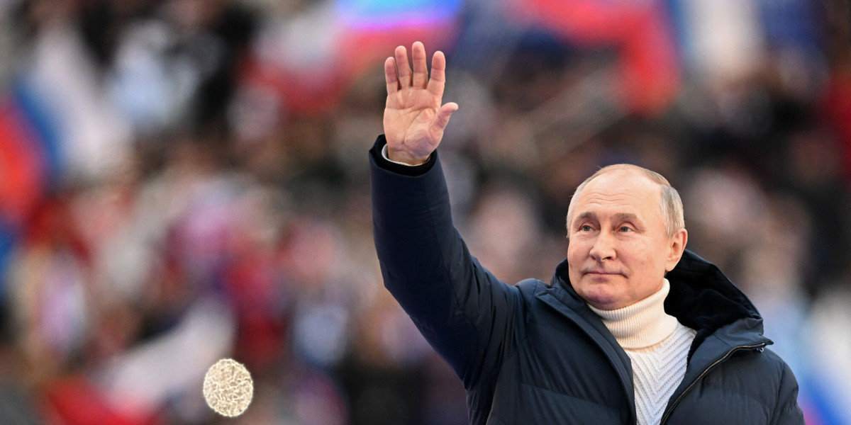 Prezydent Rosji Władimir Putin na stadionie Łużniki w Moskwie 18 marca 2022 r.