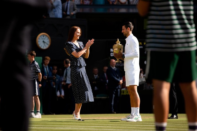 Kejt Midlton i Novak Đoković na Vimbldonu 2022. godine