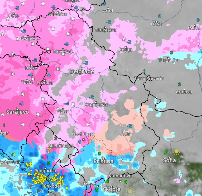 Vreme u Srbiji za Božić u 13