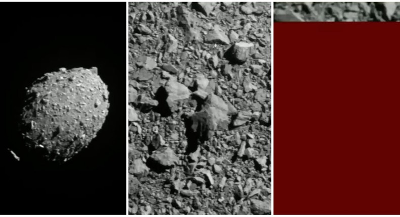 Screenshots of the footage from DART's camera as the spacecraft approached, then smashed into the rock, on September 26, 2022.