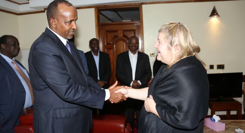 National Assembly Majority Leader Aden Duale with Ken Okoth's widow Monica. Why Kibra MP Ken Okoth's body will not be taken to Homa Bay for funeral service