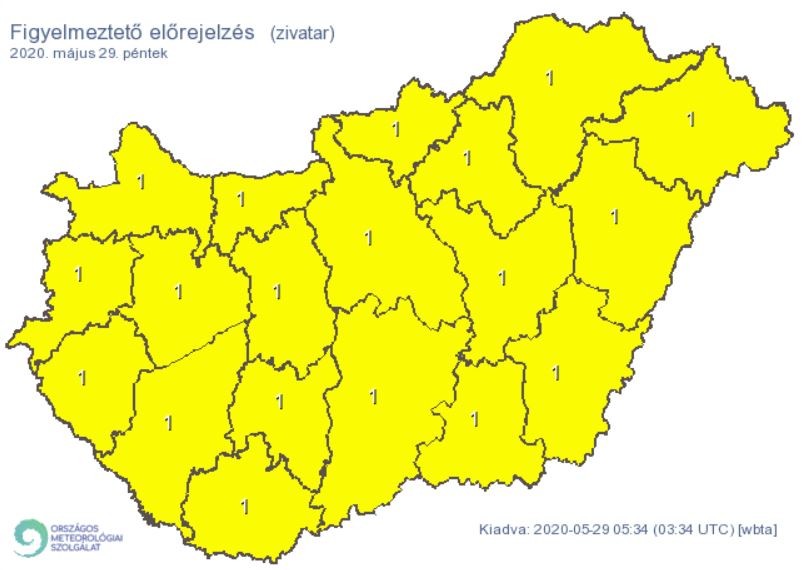 Riasztást adott ki az Országos Meteorológiai Szolgálat az egész ország területére