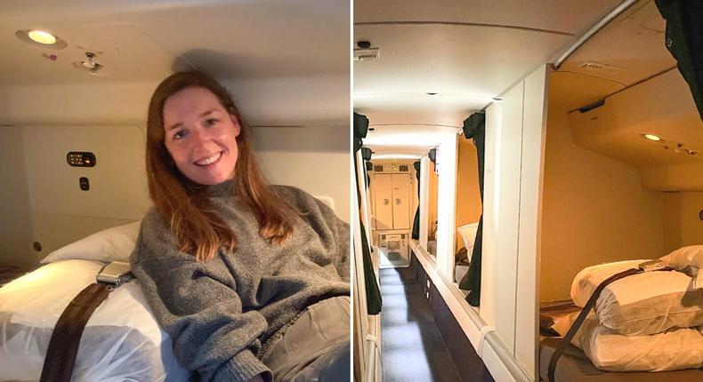 Insider's author explored the hidden room where Air New Zealand flight attendants rest on long-haul flights on Boeing 777-300ERs.Monica Humphries/Insider