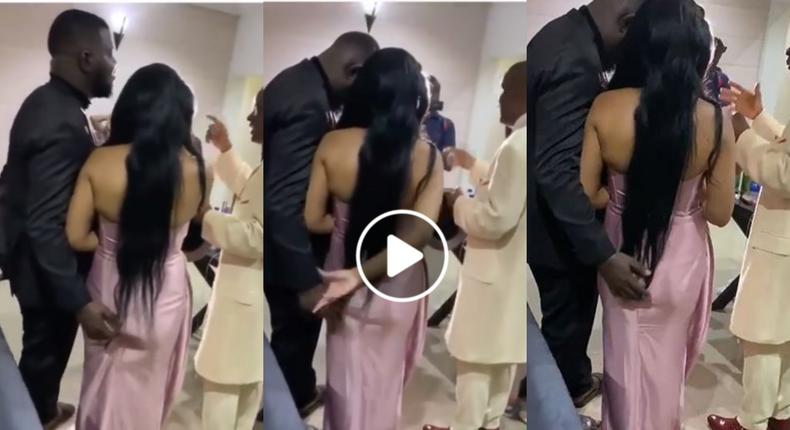 Groom captured in a video grabbing and playing with bride’s ass while pastor prays for them