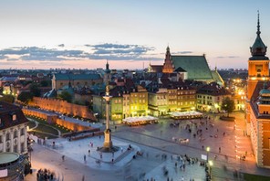 Panorama of Warsaw with Old Town at night