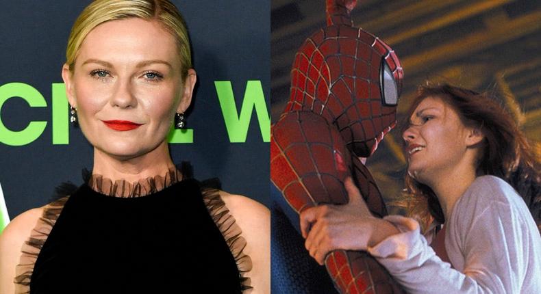 Kirsten Dunst at a Civil War screening and as Mary Jane Watson in Spider-Man.VALERIE MACON/AFP/Getty Images/Columbia Pictures
